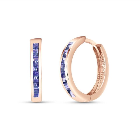 14K. SOLID GOLD HOOP HUGGIE EARRING WITH TANZANITE